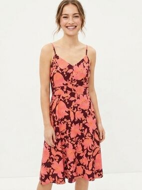 Loft bright floral print sun dress midi dress pink mauve size 8 A10